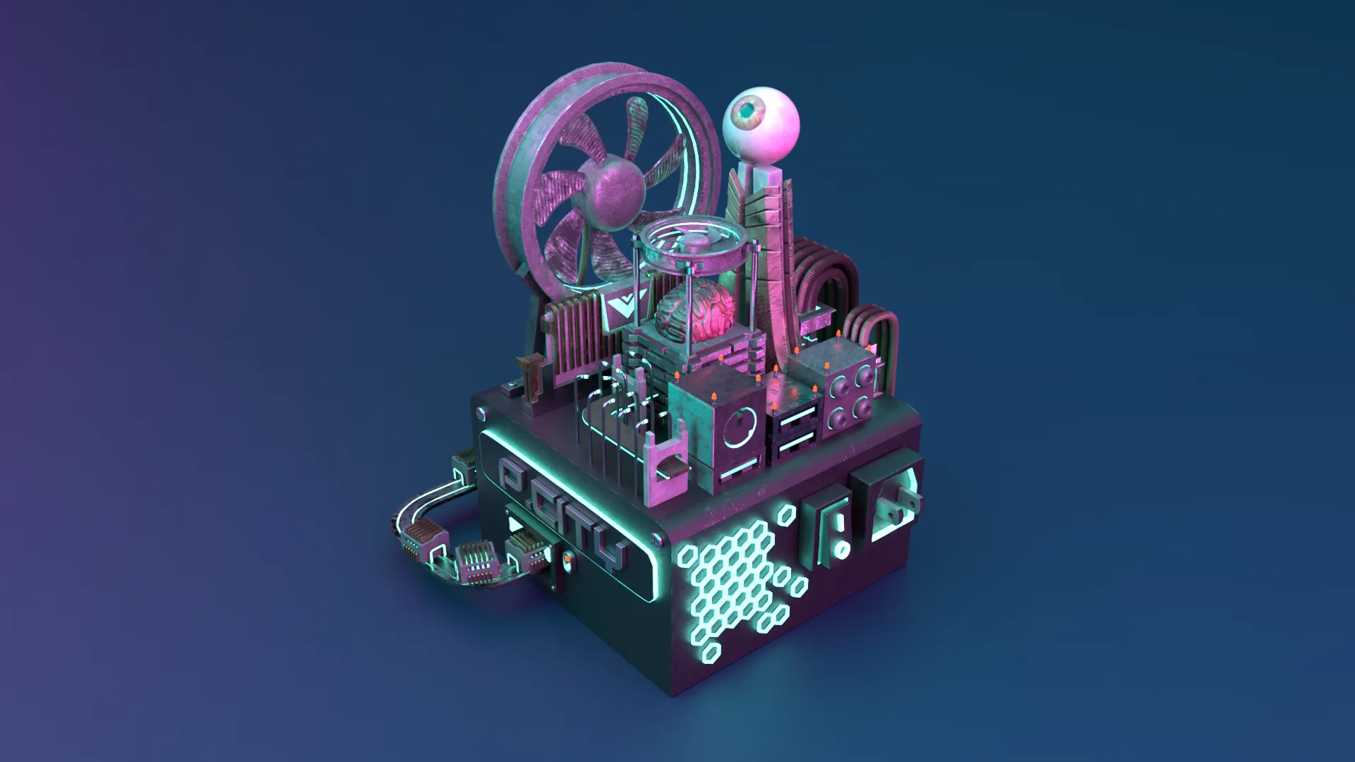 P.CITY render: a city built from computer components