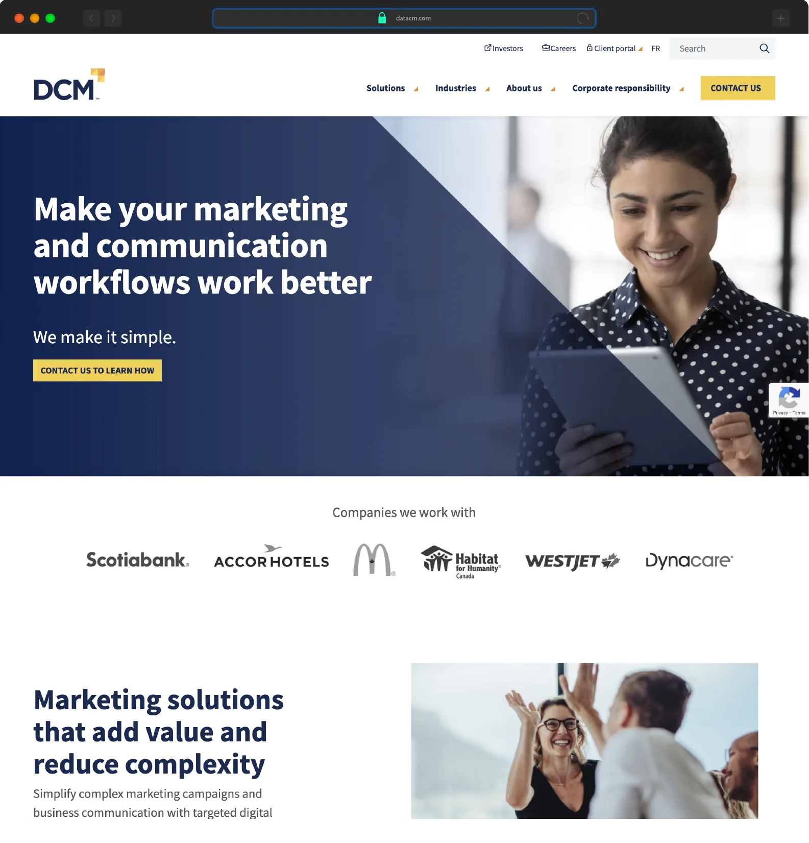 The DCM homepage as it looked during testing