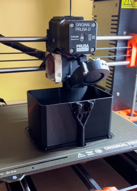 The black box being FDM printed on a Prusa i3