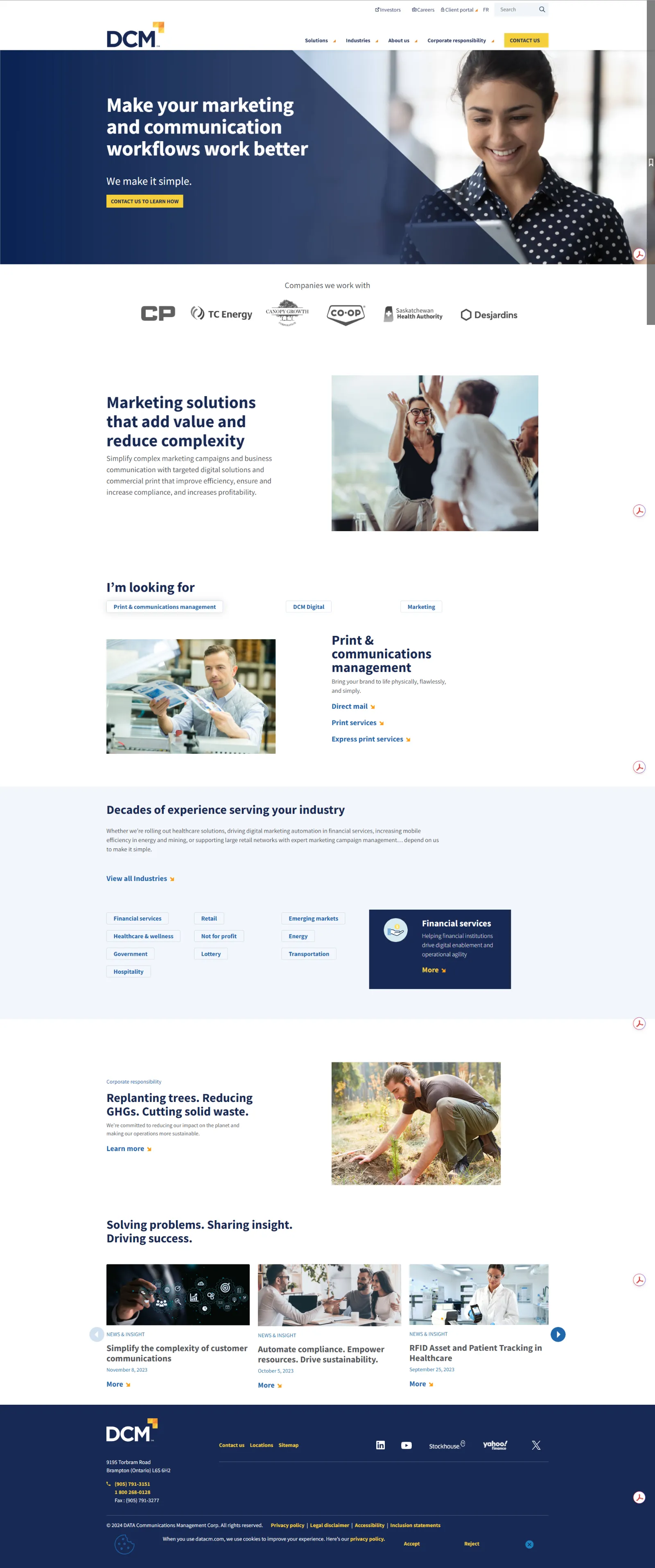 The full DCM homepage as it looked at the time of testing